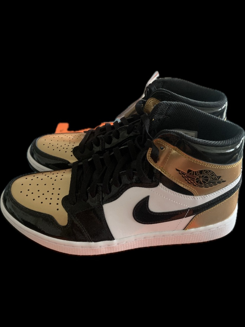 Jordan 1 High Sneakers in Black White Gold